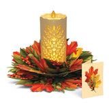 Light-up fall candle pop-up card with rechargeable LED and colorful autumn foliage wreath