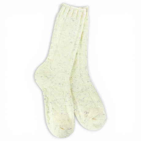 Lightweight cable knit crew socks with soft stretch and subtle speckled detail. Comfortable fit for everyday wear.
