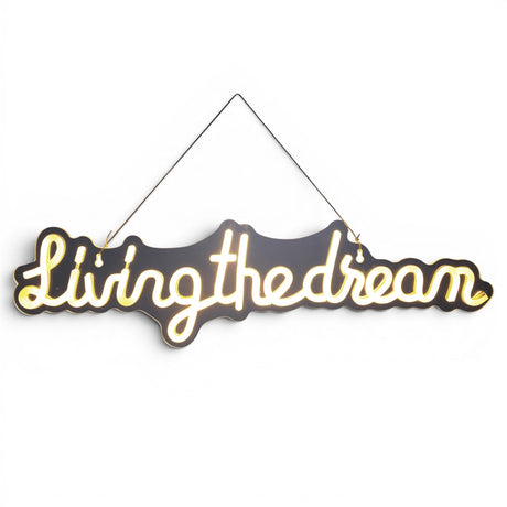 Living the Dream acrylic LED wall sign with warm white illuminated script lettering