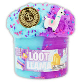 Loot Llama duo-colored teal and purple cloud slime with llama charm and sprinkle toppings