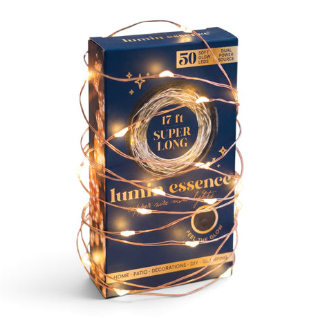 Lumin Essence 17 foot copper wire mini lights with 50 soft glow LED lights and dual battery or USB power