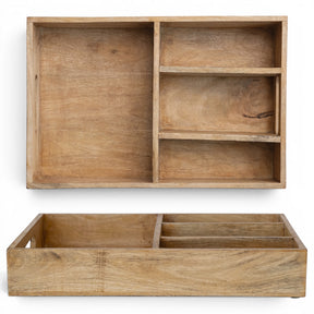mango wood divided serving tray with handles and four organizer sections