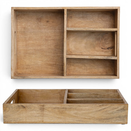 mango wood divided serving tray with handles and four organizer sections