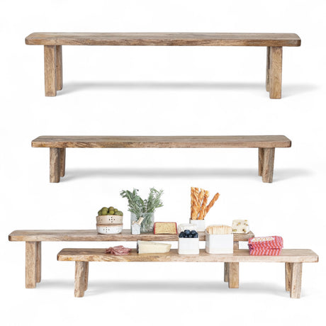 Two sizes of mango wood nesting pedestals for serving or display