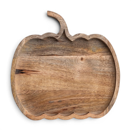 Mango wood pumpkin shaped cheese and serving board with raised scalloped edge