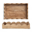 Natural mango wood scalloped tray with carved edges, 12 x 7.75 inches.