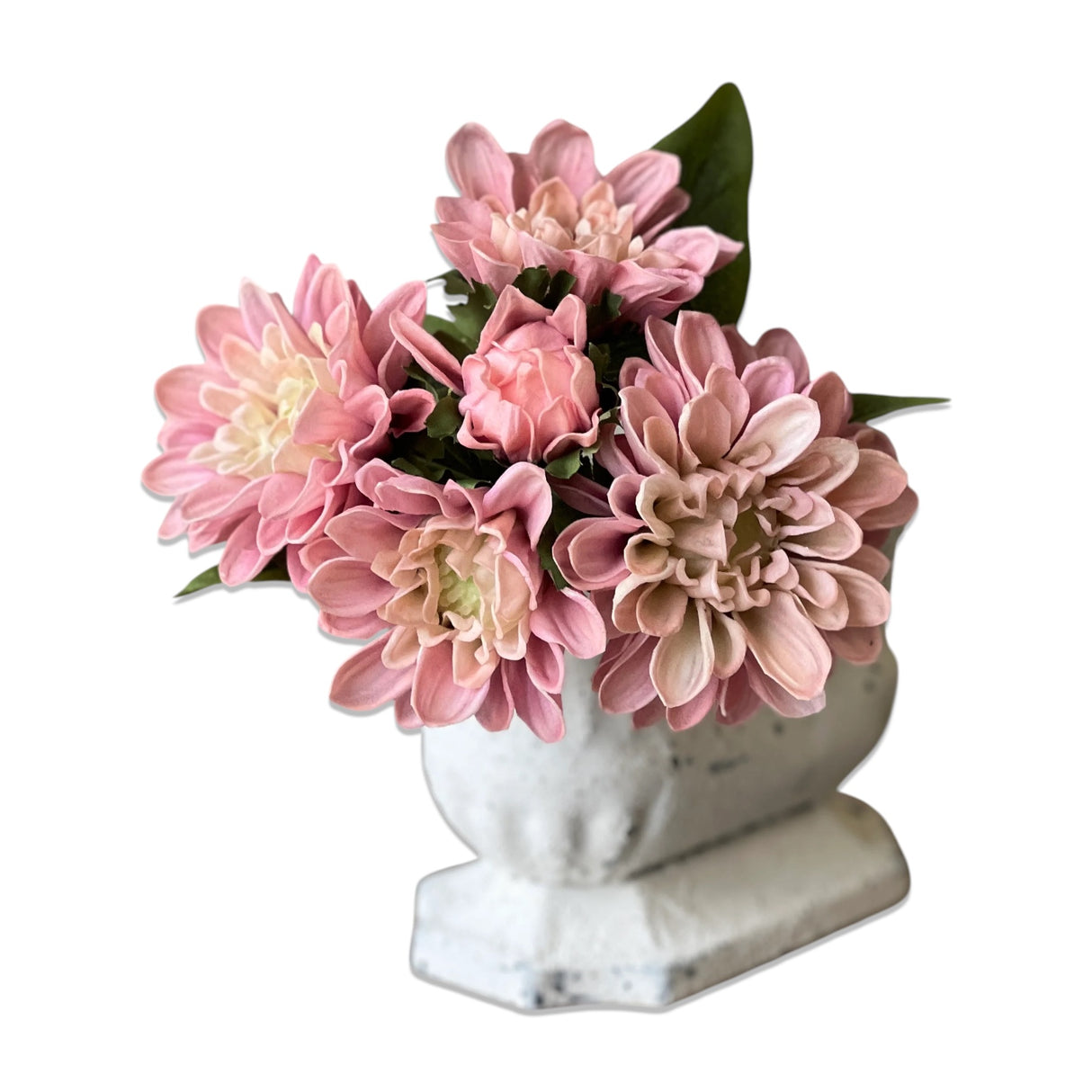 Blush pink faux mum flower bundle with ombre petals for spring home decor and shelf styling