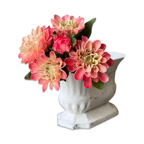 Faux Matilda mum bundle in coral and blush tones with ombre petals and greenery for seasonal home decor styling