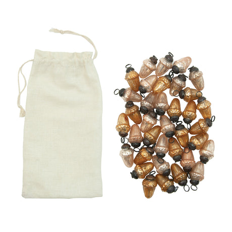 Set of 36 multi-color mercury glass acorn ornaments with muslin storage bag