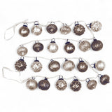 Taupe and cream mercury glass ornament garland with velvet ribbon, 72 inches long