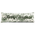 Merry Christmas green toile long lumbar pillow with embroidered lettering