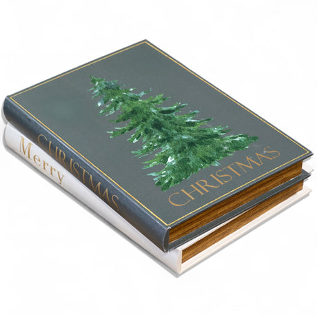 Set of two Merry Christmas decorative storage books with holiday artwork and hidden storage