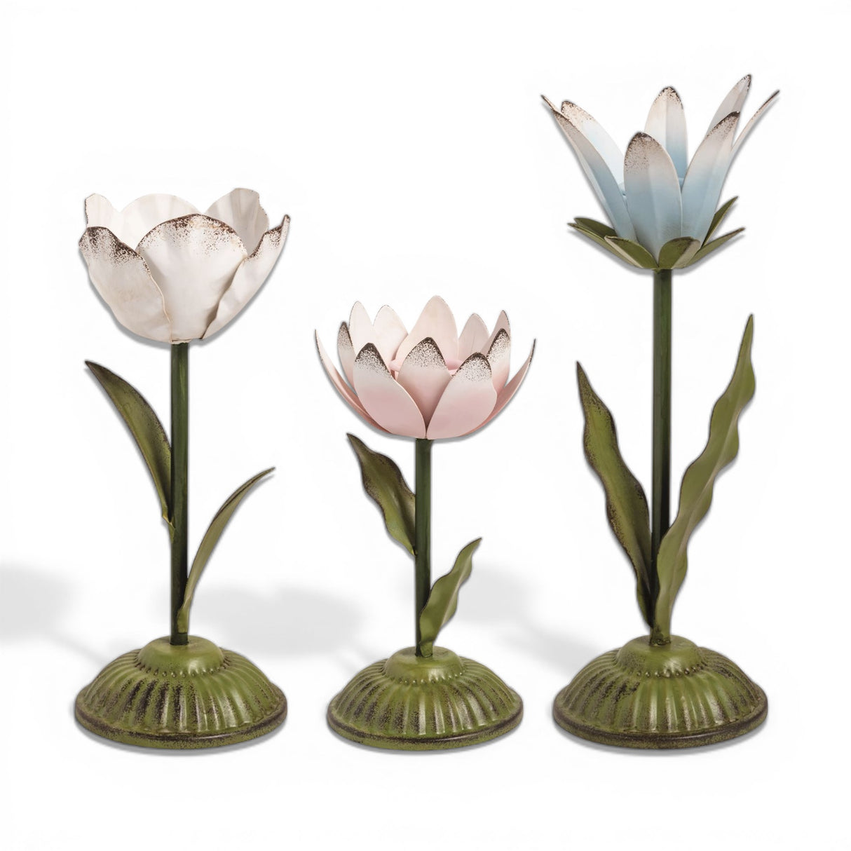 metal flower taper candle holder green stem decorative spring table decor
