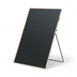 Distressed metal framed chalkboard with yellow finish and easel stand, 8x12 inches