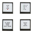 3-inch square metal and glass easel frame with inspirational saying, gunmetal finish