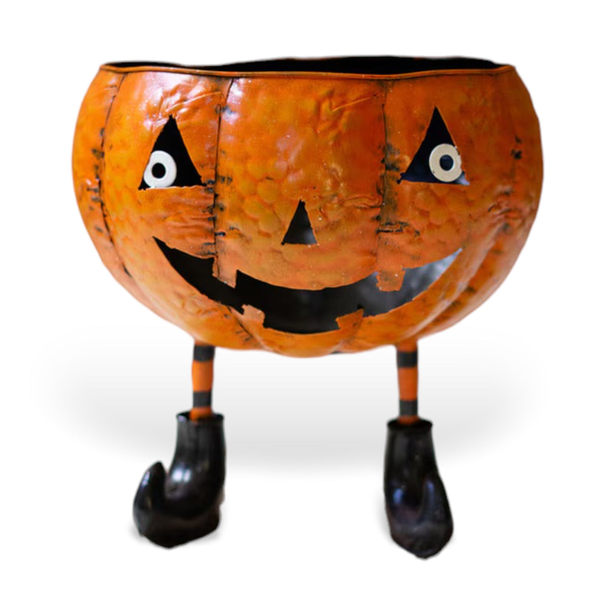 Metal Orange Jack-O-Lantern Candy Bowl