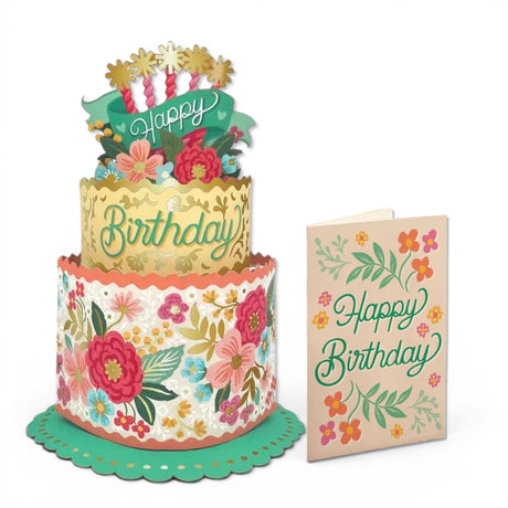 mini blooming birthday cake pop up card floral birthday greeting card gift by Freshcut Paper