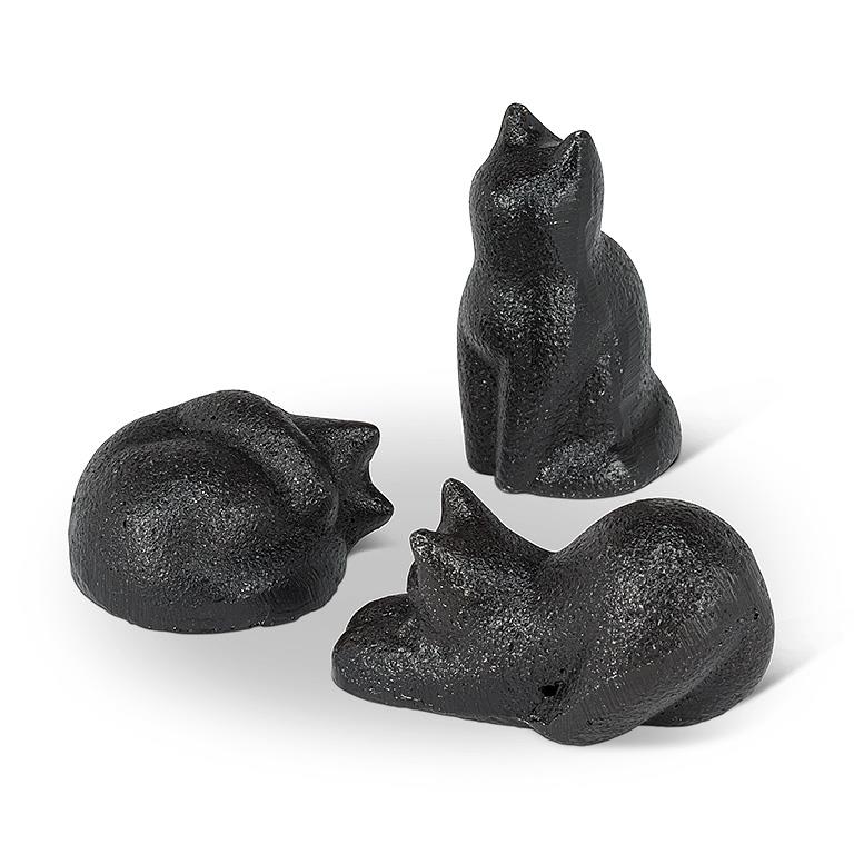 small black cast iron cat figurines minimalist shelf decor