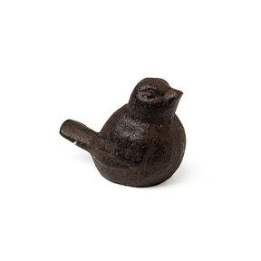 mini cast iron bird figurine in dark brown finish for plant and shelf decor