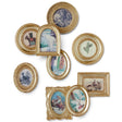 Miniature resin-framed magnets with vintage seasonal artwork and gold finishes, available in nine individually sold styles.
