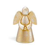 Small resin angel figurine with curved wings, folded hands, a flowing gown, and a mottled gold finish.