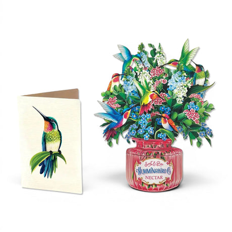 mini hummingbird pop up card floral bouquet greeting card colorful bird gift