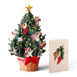Mini Meowy Christmas Tree pop-up card with festive kittens, golden bell garland, star, woven basket, and red bow