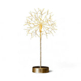  Mini freestanding dandelion light with 120 warm white LEDs, available in silver or gold, measuring 11 inches tall.