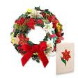 Mini Winter Joy Wreath pop-up Christmas card with red amaryllis, white lilies, boxwood, and holly