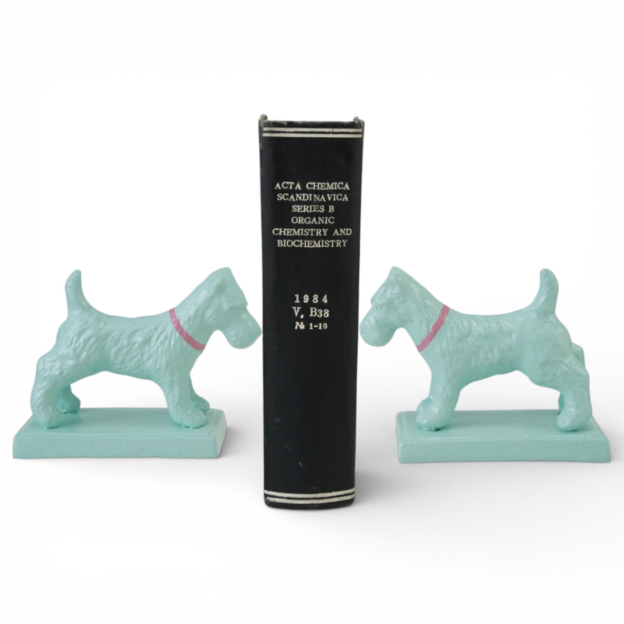 Mint metal dog bookends with pink collar set of two decorative terrier shelf decor
