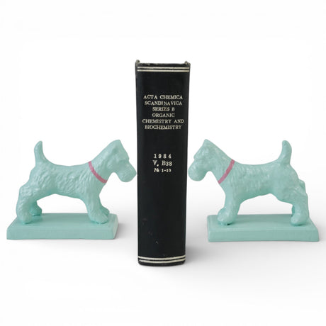 Mint metal dog bookends with pink collar set of two decorative terrier shelf decor