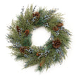 24-inch mixed pine wreath with pinecones and blue berries