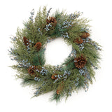 24-inch mixed pine wreath with pinecones and blue berries