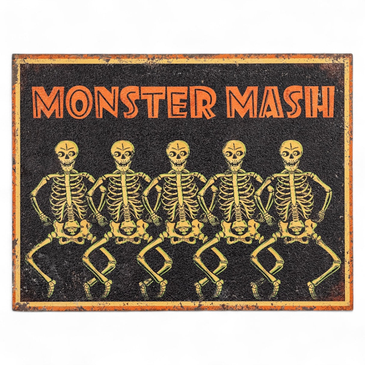 22" vintage-style Halloween sign with dancing skeletons and “Monster Mash” text