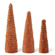 Mustard orange paper petal cone trees in three graduated sizes with layered leaf texture