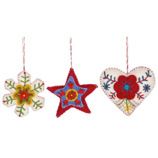 Felt Heart Snowflake & Star Ornaments