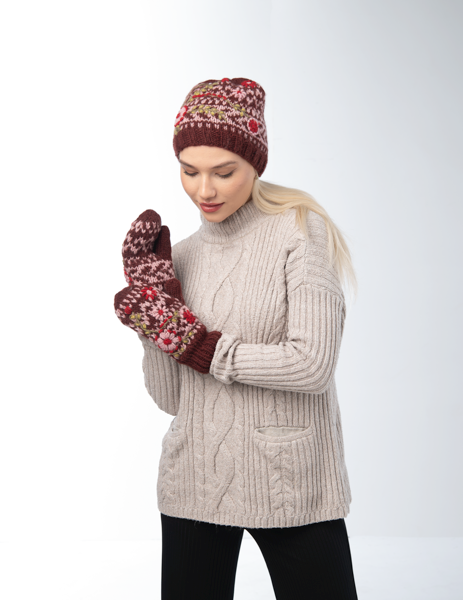 Knit Embroidered Floral Wool Mittens