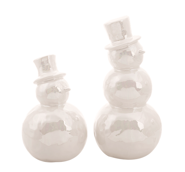 Pearlescent Glossy Ceramic Snowman Figurine | 2 Sizes