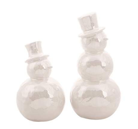 Pearlescent Glossy Ceramic Snowman Figurine | 2 Sizes