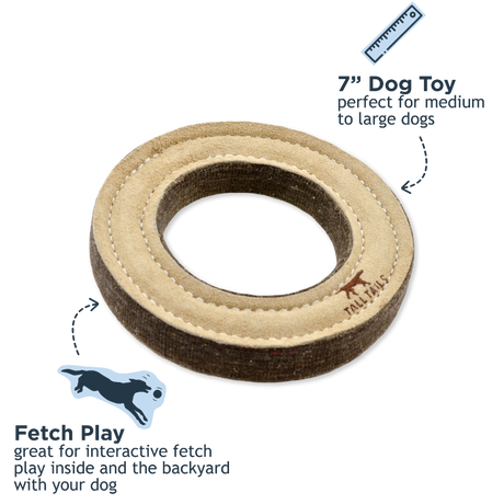 Natural Leather & Wool Ring Dog Toy