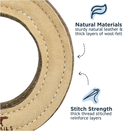 Natural Leather & Wool Ring Dog Toy