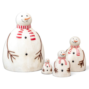Distressed white nesting metal snowman Christmas décor in four sizes