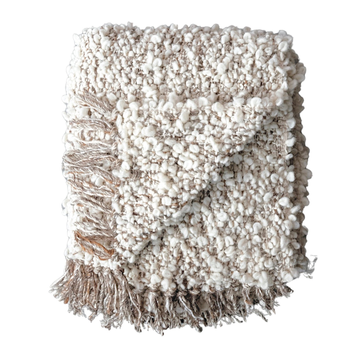woven new zealand wool blend shag throw blanket natural grey fringe