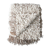 woven new zealand wool blend shag throw blanket natural grey fringe