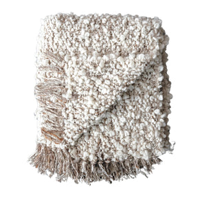 woven new zealand wool blend shag throw blanket natural grey fringe