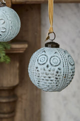 Light Blue Frosted Embossed Glass Ornaments