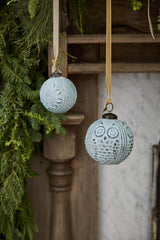 Light Blue Frosted Embossed Glass Ornaments