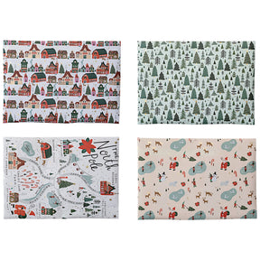 Set of 3 recycled wrapping paper sheets with North Pole holiday prints