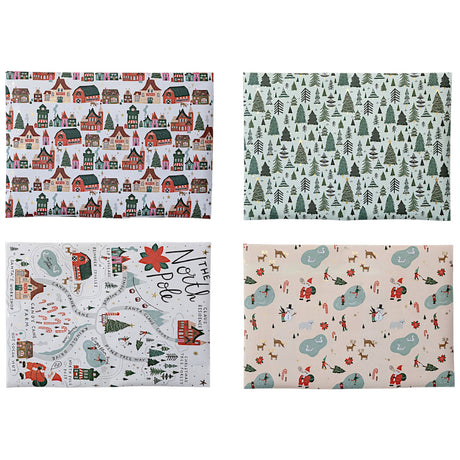 Set of 3 recycled wrapping paper sheets with North Pole holiday prints