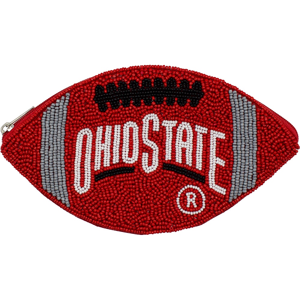 Ohio State Scarlet Football Beaded Coin Pouch with Zipper